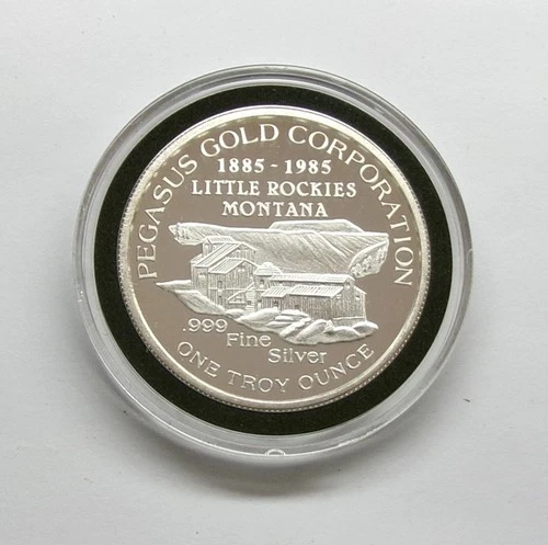 1985 Pegasus Gold Little Rockies Montana 1 Oz .999 Silver Proof Round