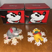 Disney Parks Winnie The Pooh  Eeyore Snowflake Ornament Christmas Glitter Set