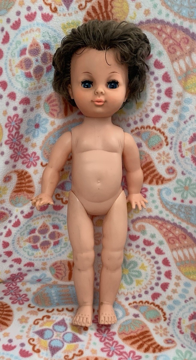 Vtg Jolly Toys Plastic Doll 16” Sleep Blue Eyes 70s Era Retro