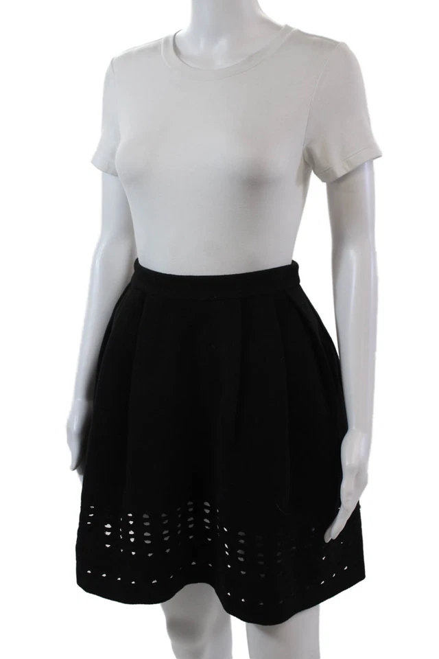 Catherine Malandrino Womens Cut Out Trim Pleated A Line Mini Skirt Black Size 4 - Image 2 of 4