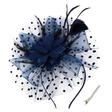 Fascinators Hats for Women Tea Party Hat Flower Mesh Feathers Navy Blue
