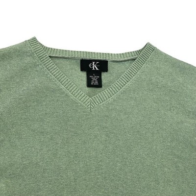 Calvin Klein V Neck Sweater Men's L All Cotton Celery Green Lightweight Soft