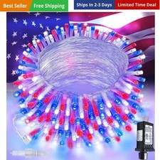 4th of July Red White and Blue Lights, Connectable 200 LED 66FT String Lights...