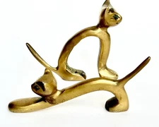 Brass Cat Figurines Mid-Century Metal Sculptures Hagenauer Style Set Of 2