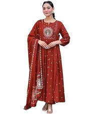 Women's Pure Cotton Anarkali Embroidered Kurta with Pant  Dupatta