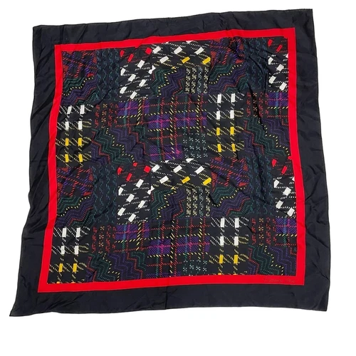 Foulard carré coloré vintage années 80 Christian Dior 100% soie noire multi motifs
