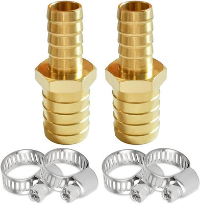 2Pcs Brass Hose Barb Reducer 1/4 to 3/8 Inch Fitting with Clamps Kit