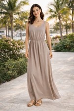 Show Me Your MuMu Taupe Maxi Dress Flowy Elastic Waist Vacation Wedding Summer S