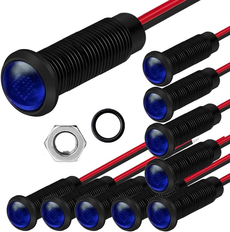10pcs LED Plastic Indicator Pilot Light AC/DC 12-24V Mounting Hole Size 6mm(Blue