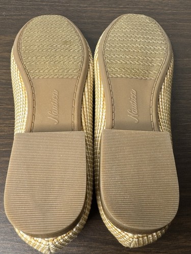 New Nautica Halsell Size 8.5 Woven Textured Ballet Flat Beige Gold Signed Buckle - Picture 10 of 11