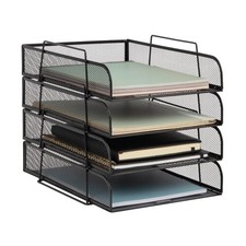 Stackable Paper Tray, Desktop Organizer, File Storage, Office, Metal Mesh, 10...