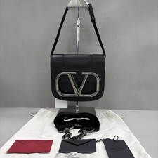 Auth Valentino VLogo Signature Crossbody Bag Black Smooth Calf Silver Hardware