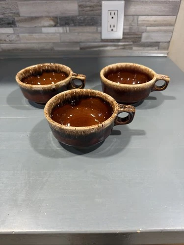 Set 3 Hull Pottery Brown Drip Glaze Soup Chili Bowls Crocks Oven Proof 1960s