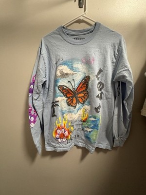 PacSun Nocturnal Love Long Sleeve Tee Sz Medium Collage Doodle Butterfly Blue
