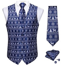 Mens Christmas Suit Vest for Men Holiday Theme Waistcoat Formal Small Blue 157
