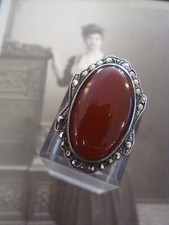 Antique Carnelian  Marcasite Sterling Ring Size 6.5 Nicely detailed
