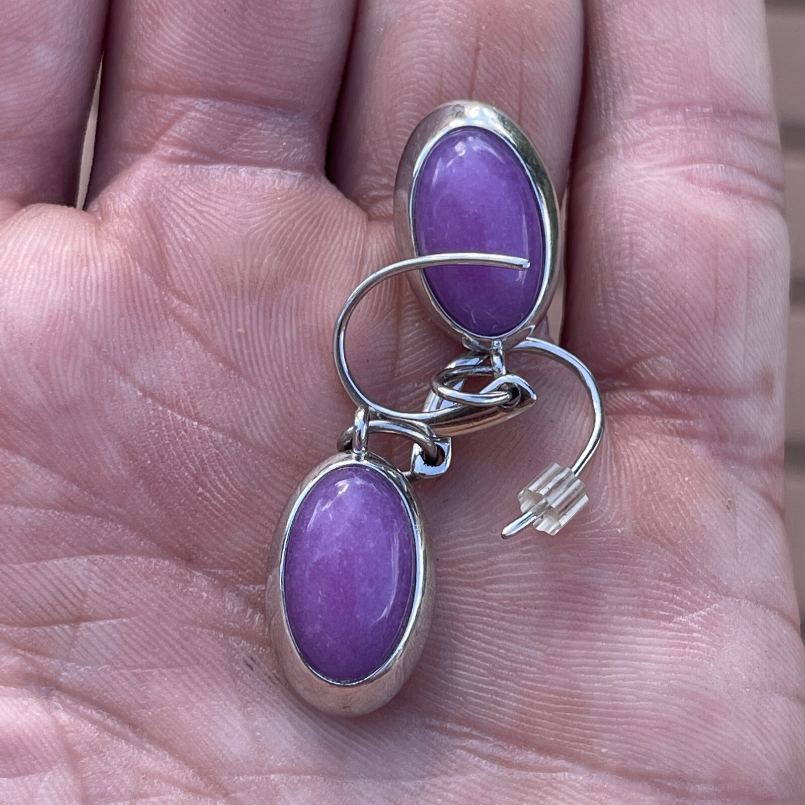 Elle Sterling Silver Purple Agate Ruby Dangle Ear… - image 3