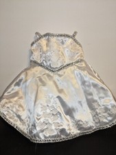 Build-A-Bear Workshop White Satin Flowered Wedding Dress Silver Trim With Tulle