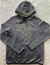 NIKE Dry Fit Hoodie Kids Size M  Just Do It  Gray  Yellow