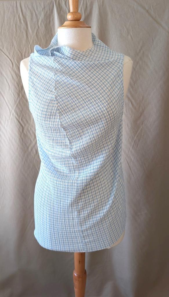 Jil Sander Light Blue Gingham Sleeveless Crepe Top Size S | eBay