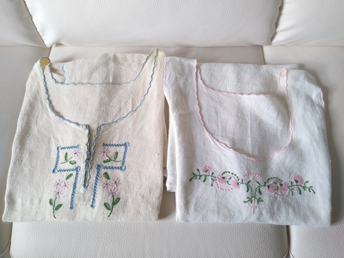 vestiti donna puro lino grezzo bianco e sabbia ricamo estate mare tg  comoda