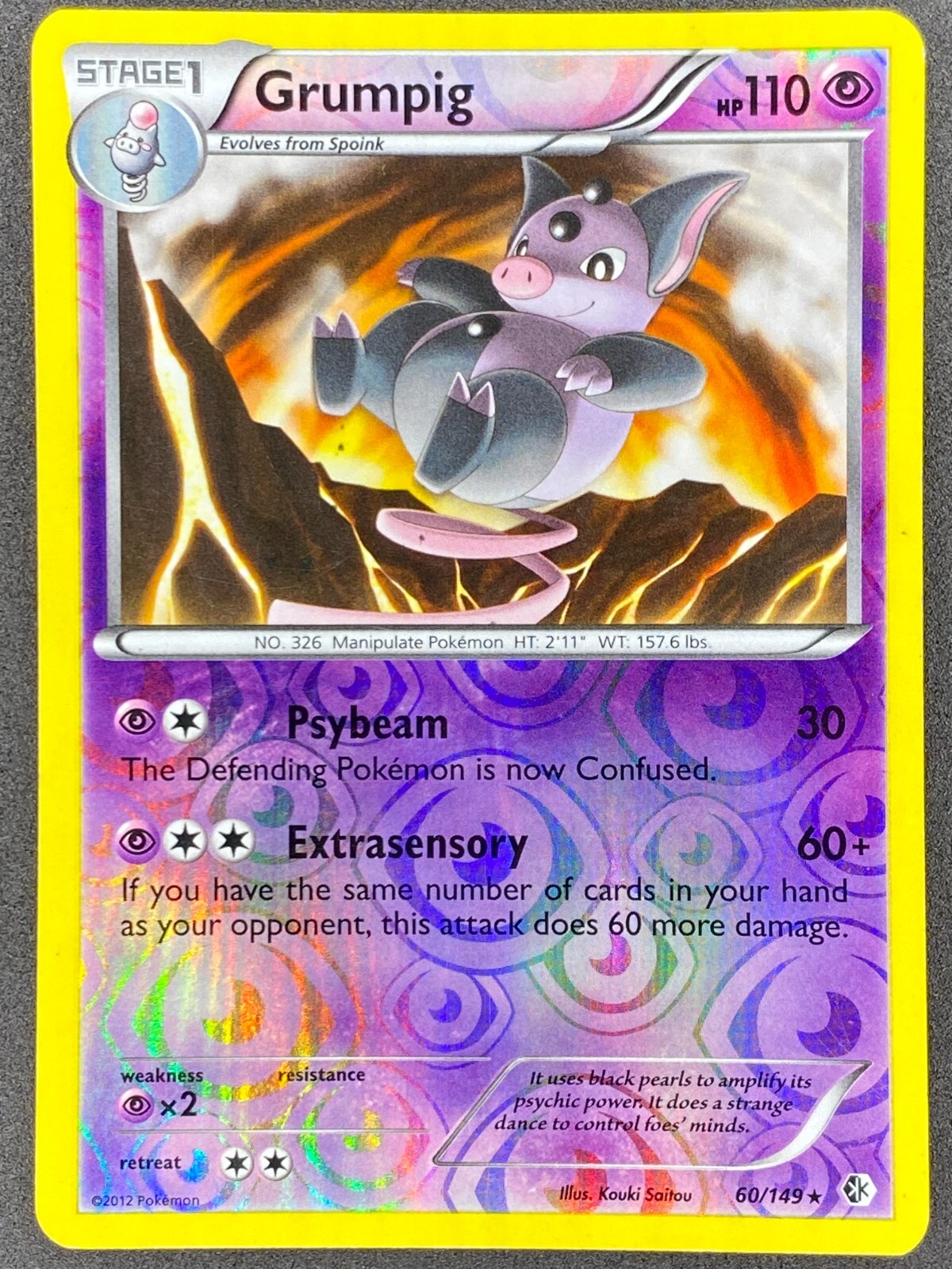 Pokémon Grumpig Reverse Holo 60/149 Boundaries Crossed LP/NM