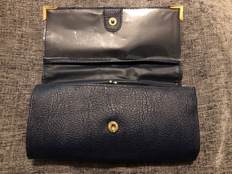 GHS GSH Vintage Style Blue Plastic Leather Look 7 Compartment Purse