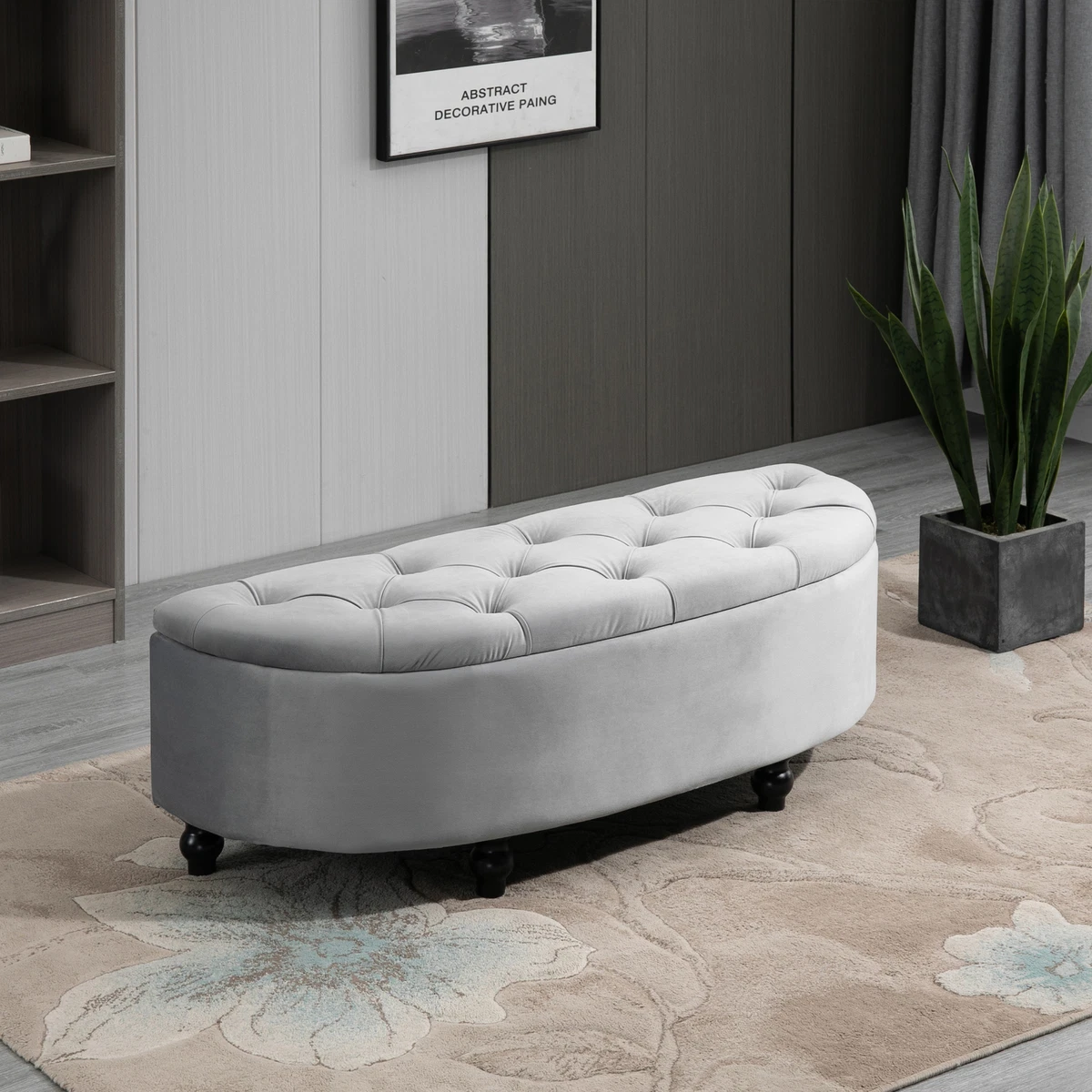 Silver tufted cheap storage bench