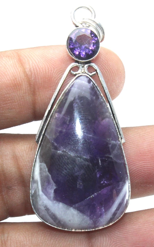 Charoite Pear With Amethyst Uniquely Designed Handmade Silver Pendant Jewelry - Image 4 of 4