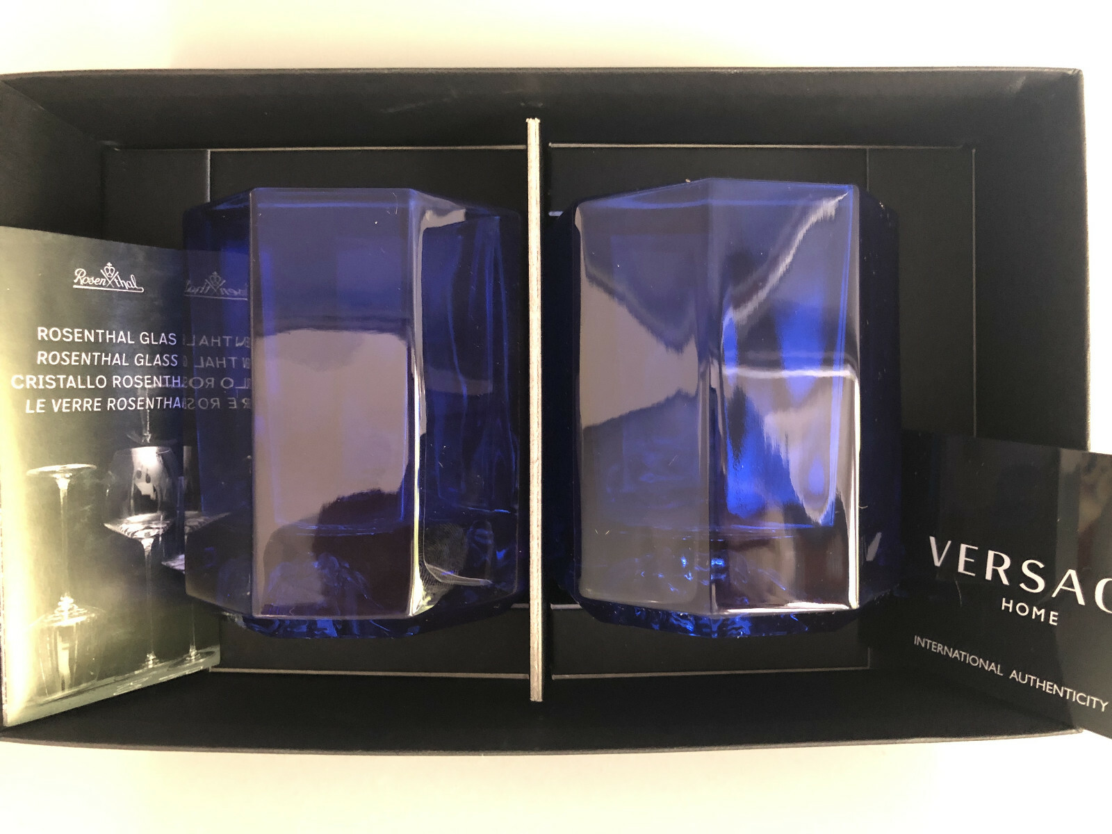 VERSACE Medusa Lumiere Blue WHISKY GLASS Set of 2 New Box Rosenthal-image