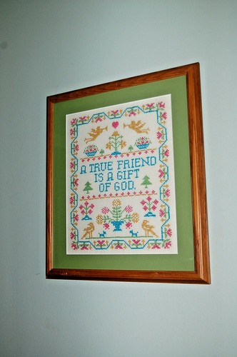 Framed matted w glass Embroidery Cross Stitch Needle Point - colorful FRIEND - Picture 3 of 8