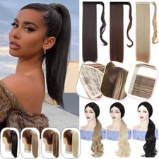Long Wrap Around Clip In Ponytail Hair Extensions Heat Reistan Natural As Human