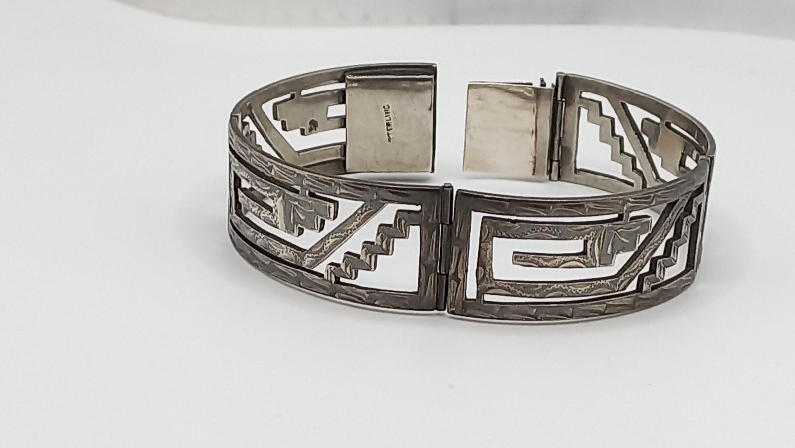 STERLING Silver Panel Bracelet Openwork design UN… - image 1