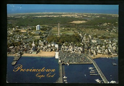 Massachusetts chrome postcard Cape Cod Provincetown, MA aerial view