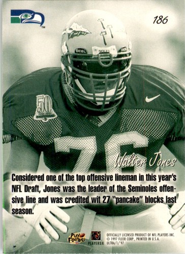 1997 Fleer Ultra Walter Jones Rookie Seattle Seahawks #186 NFL Football - Picture 2 of 2