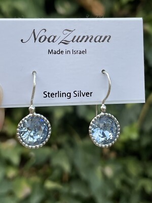 NOA ZUMAN  925 STERLING SILVER Faceted  Blue Quartz Round  Earrings - New