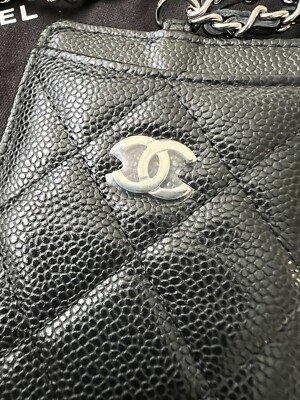 Auth BN Chanel Black Caviar ID Badge Card Holder With Chain | eBay