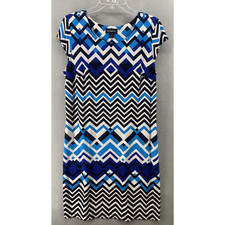 Liz Claiborne Dress Women’s Sz XL Blue Black Geometric Shift Short Sleeve