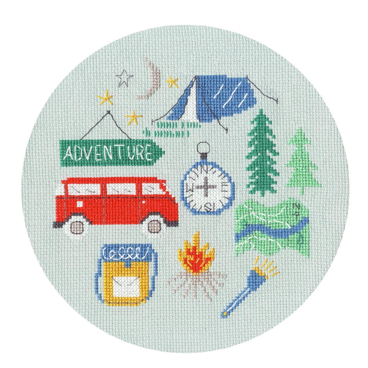 Bothy Threads counted cross stitch kit ""Adventure"", XJH5P, Diam. 17,5cm, DIY
