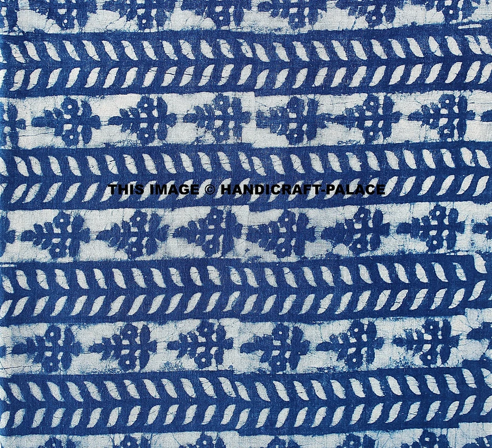 2.5 Yard Indigo Blue Cotton Hand Block Print Fabric Indian Sanganeri Dabu Fabric - Image 3 of 3