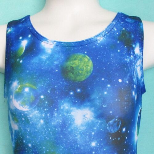 Gymnastics Leotard Girls sz CM Child 8 Outerspace Design in green, blue & white - Picture 3 of 7
