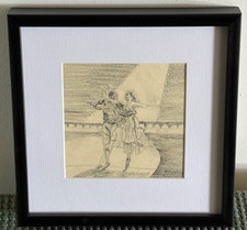 Couple dancing in spotlight, original pencil sketch, framed, vintage