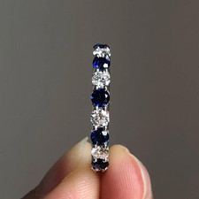 2.50 Ct Round Cut Natural Sapphire & Dimond Wedding Ring 14K White Gold Size 7