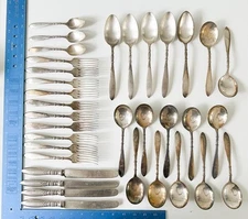 (34) 1847 Rogers Bros Queen Ann St Moritz Silverplate Flatware Serving VTG