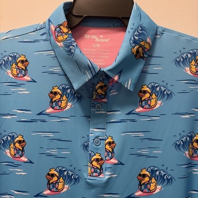Birdie Bound Golf Polo Shirt Mens L Performance Rubber Duckie Ducks