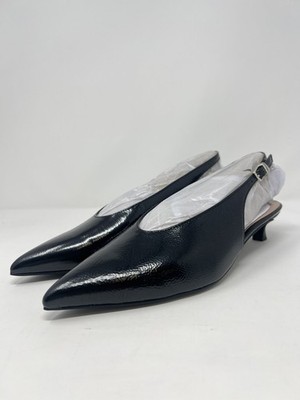 Naturalizer Women's 8W Nicolette Black Crinkle Pointed Kitten Heels
