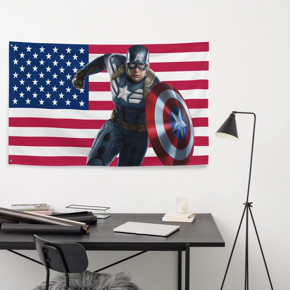 Tapeçaria bandeira americana Capitão América – Escudo e estrelas arte de parede 34,5" X 56" - Imagem 3 de 4