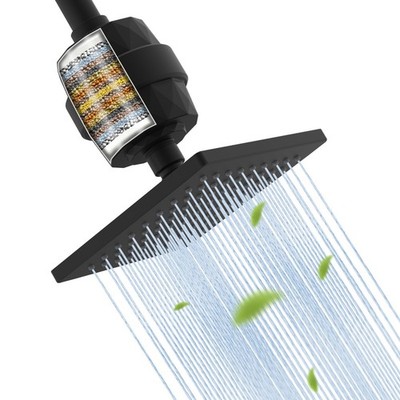 Filtered Shower Head High Pressure Rain Shower Head 6 inch Water Saving Black