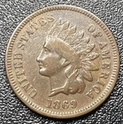 1869 Indian Head Cent Penny 1c Tougher Choice Fine+ Better Date Coin