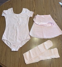 Stelle Girls M Pink Cotton Blend Short Sleeve Fitted Leotard Skirt Tights Set